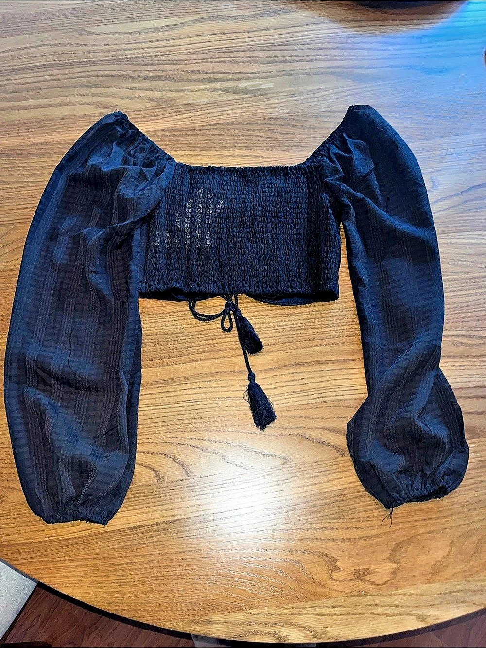 Forever 21 Smocked Tie-Front Crop Top Black Small NWT